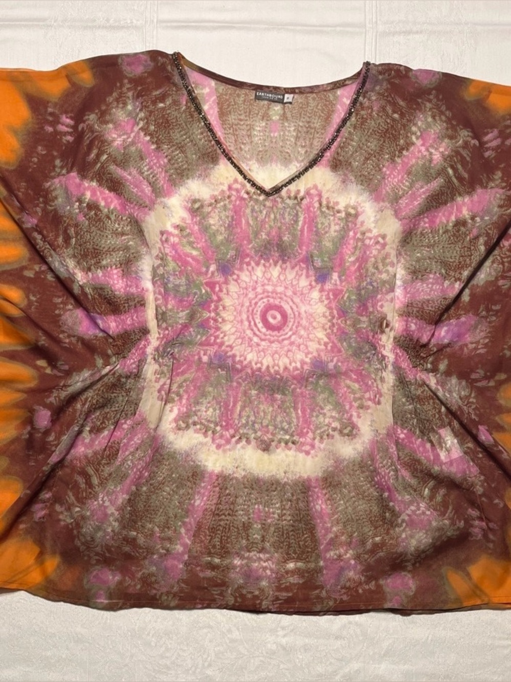 EARTHBOUND Pink Brown Orange Tie-Dye V-Neck Tunic